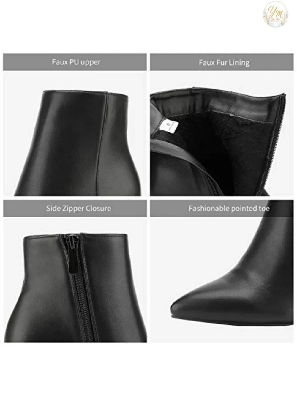 Chunky Heel Ankle Booties Pointed Toe Faux Leather Short Boots Women